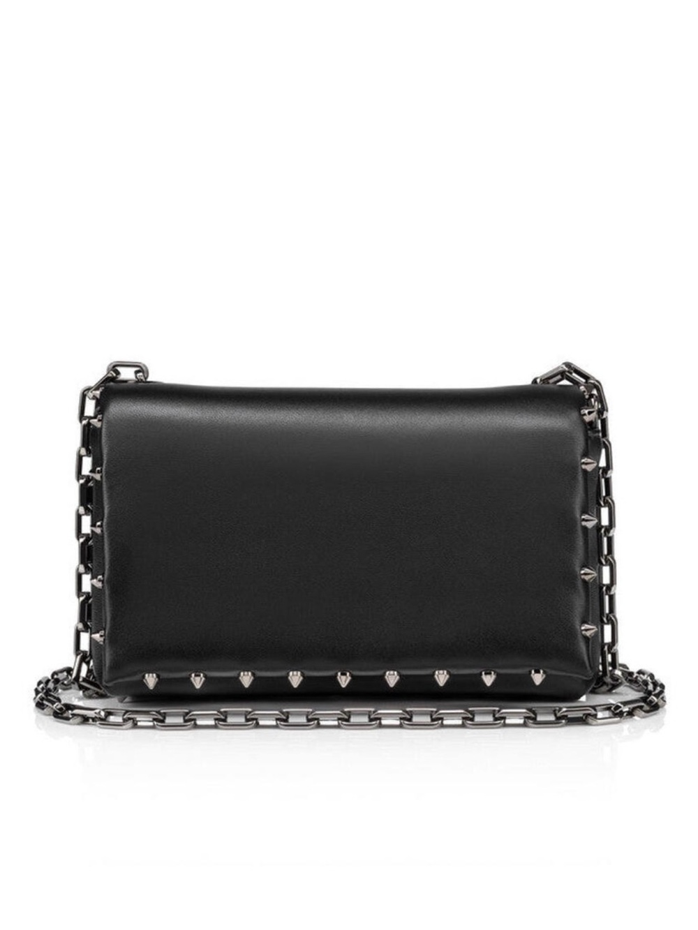 New Christian Louboutin Spiky leather crossbody mini bag with chain, black